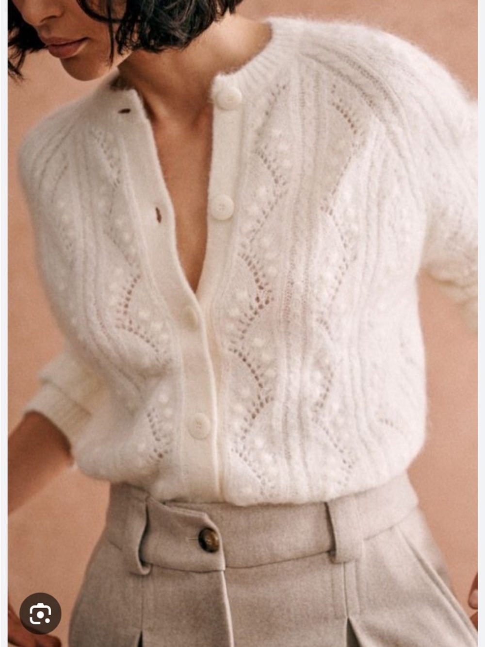 🇫🇷 Sezane Ecru Openwork Mohair-Blend Cropped Cardigan - Picture 3 of 12